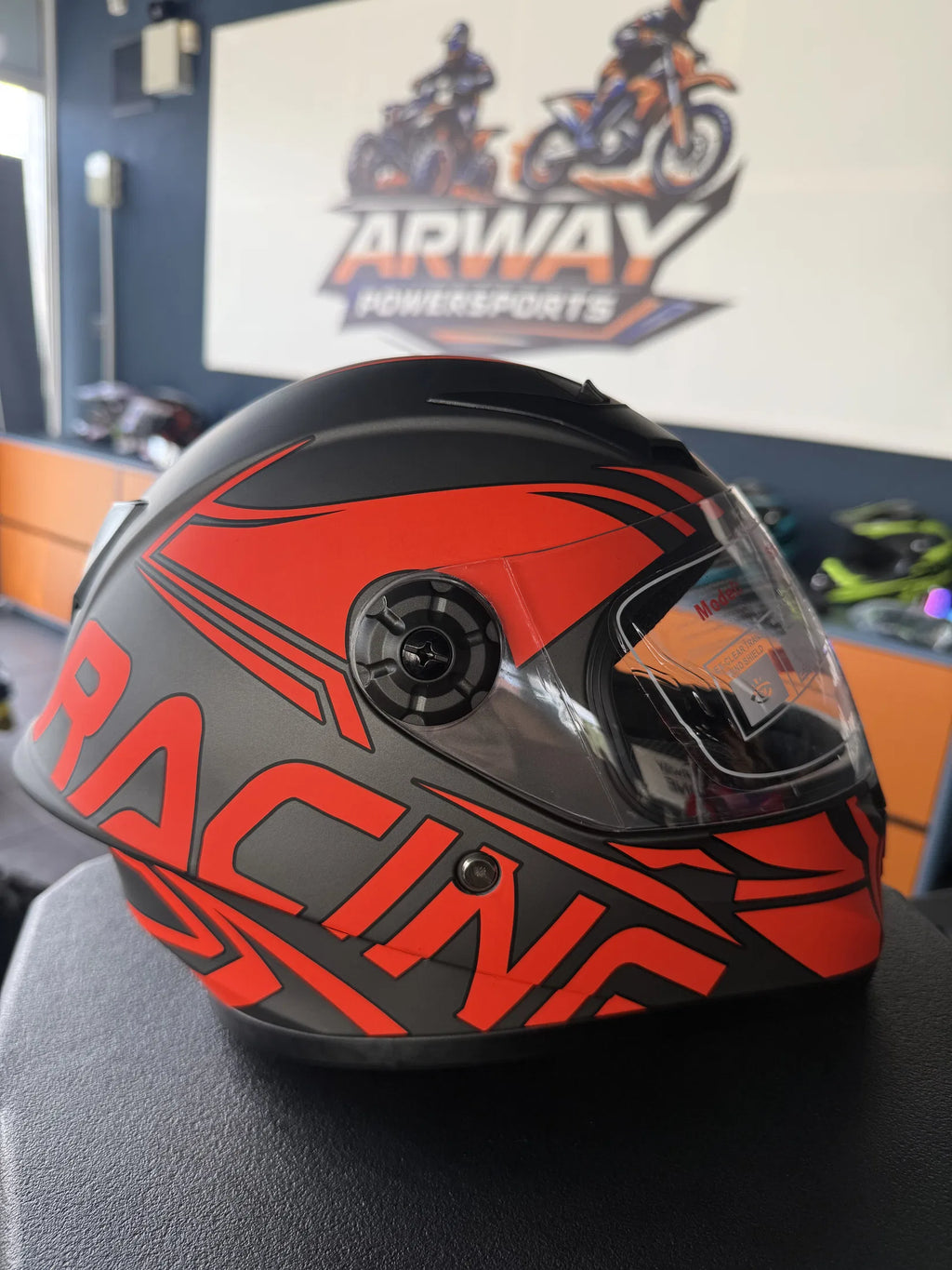 Cască moto copii Racing negru-roșu neon - imagine produs 2