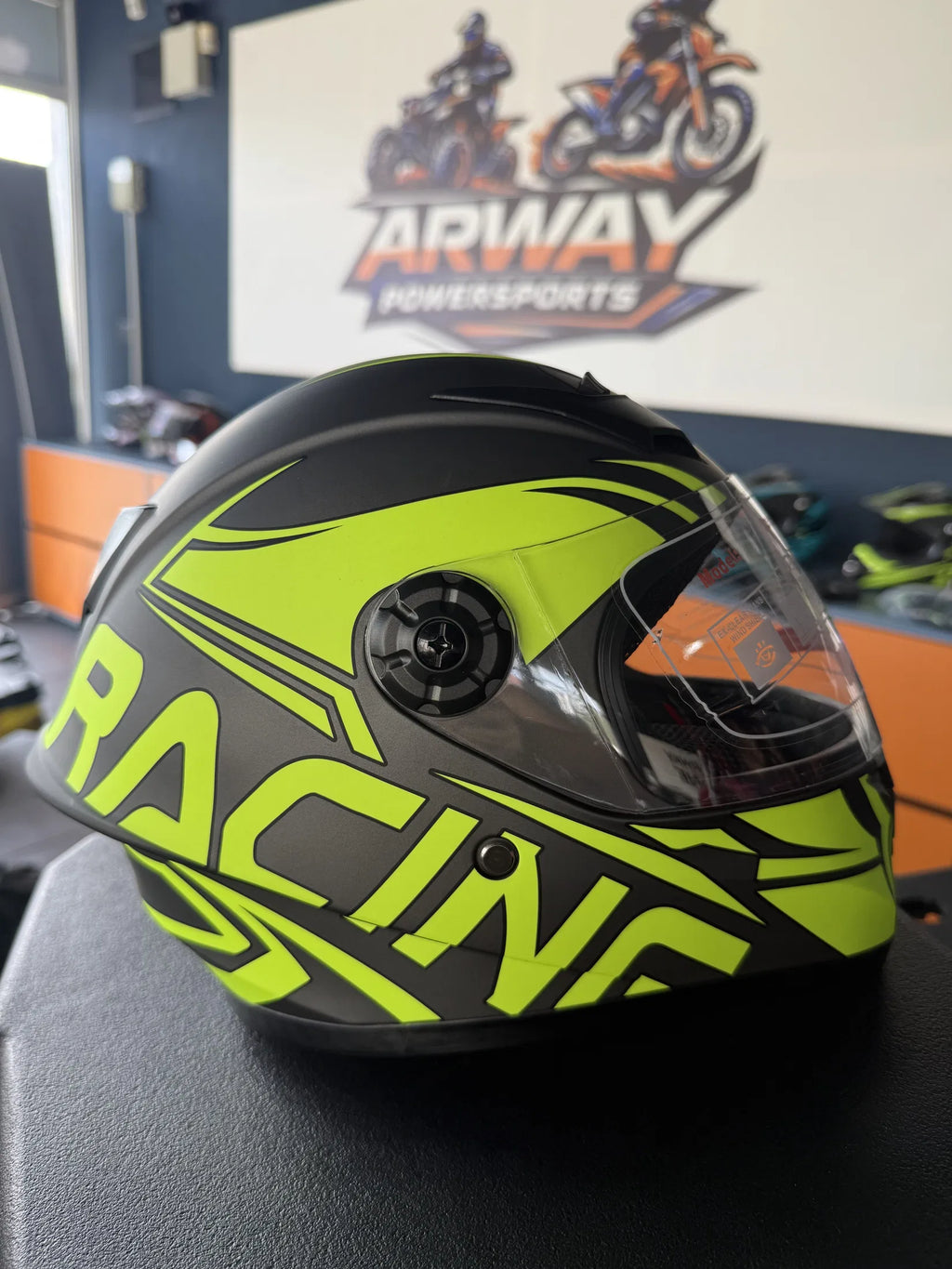Cască moto copii Racing negru-verde neon - imagine produs 2