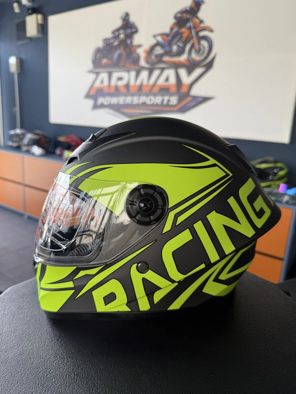 Cască moto copii Racing negru-verde neon - imagine produs 3